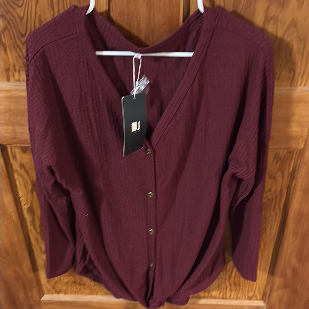 JWD Women's Burgundy Button-Up Top